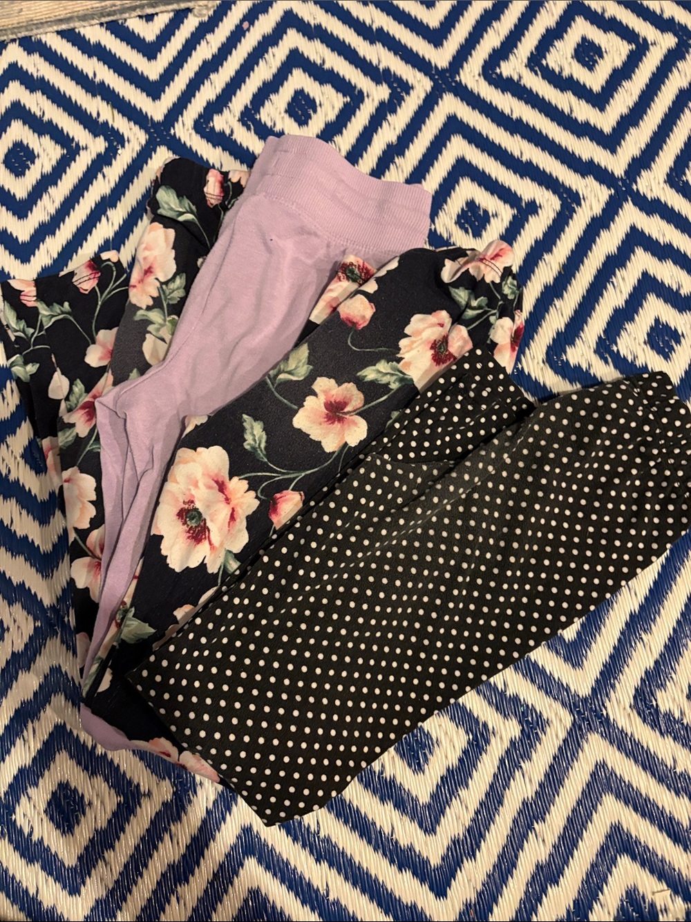 Girls' 3-Pack Floral, Lavender & Polka Dot Stretch Leggings